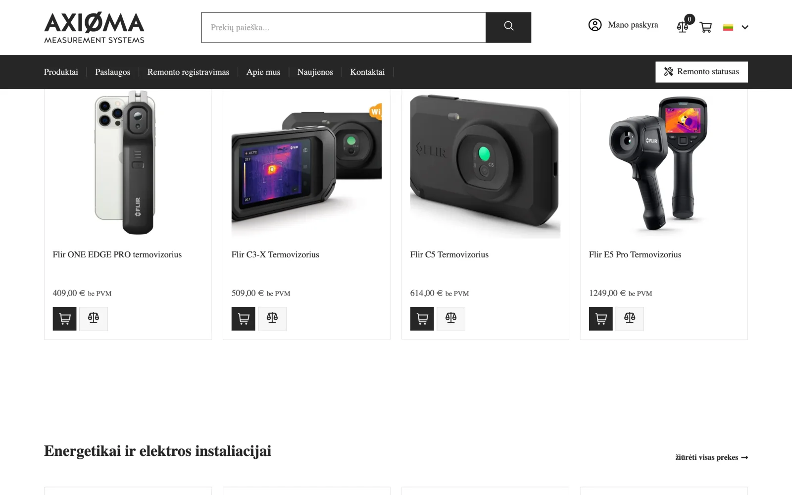 Thermal imaging catalogue: models with photos, names and technical parameters.