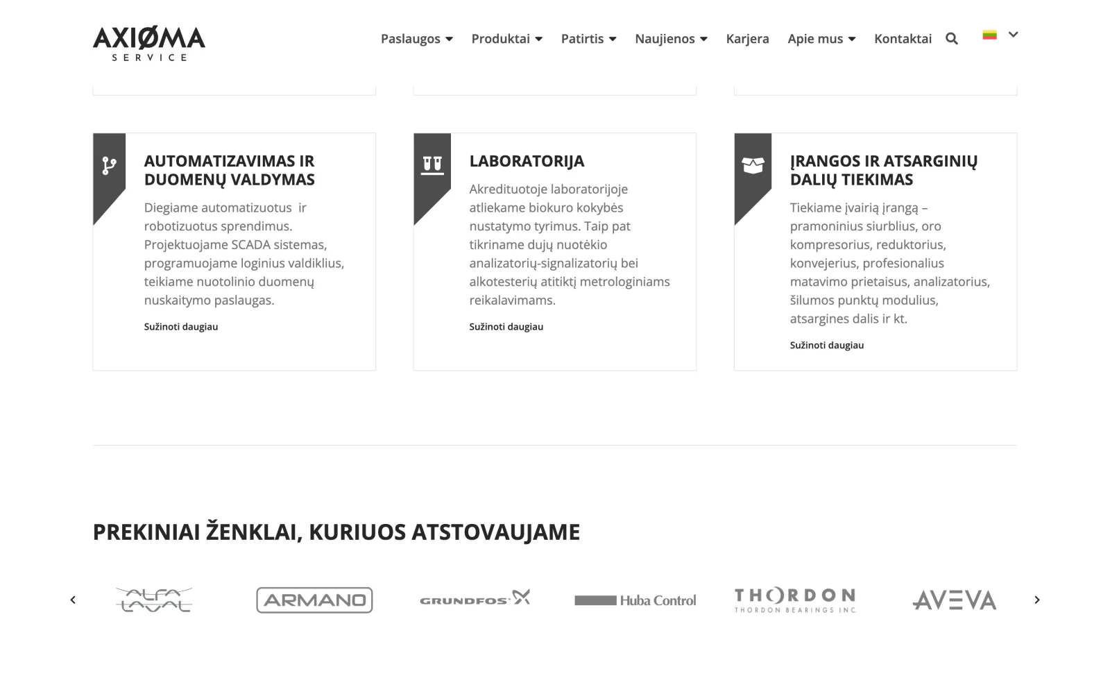 Services block: automation, laboratory, and supply of equipment and spare parts.