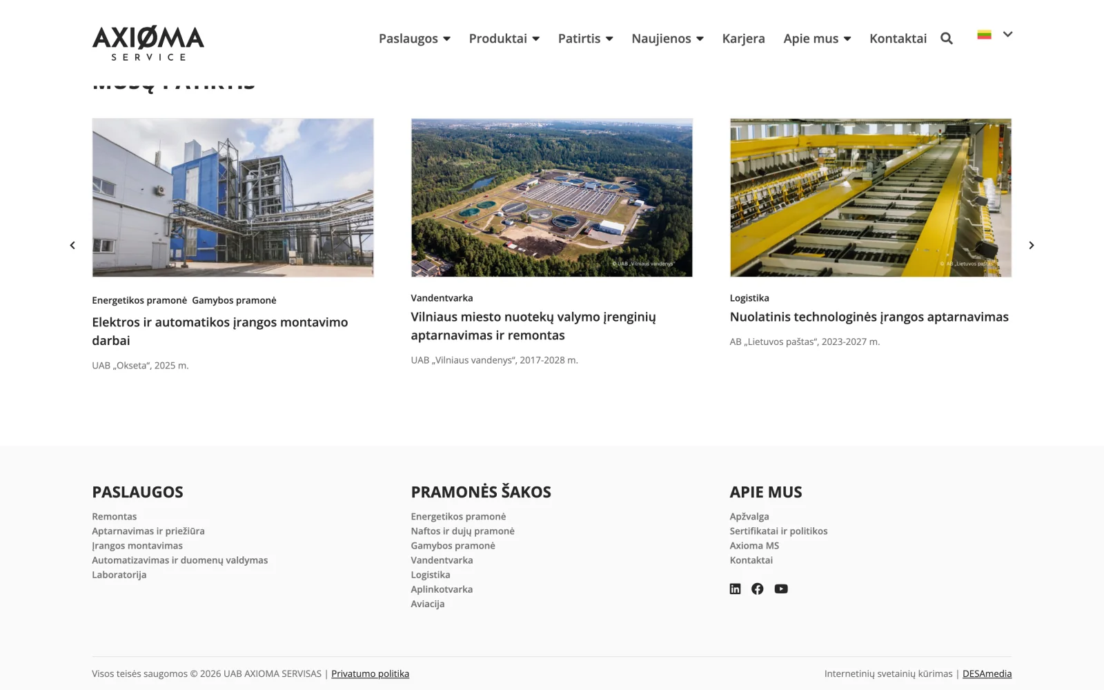 Completed projects gallery with client logos.