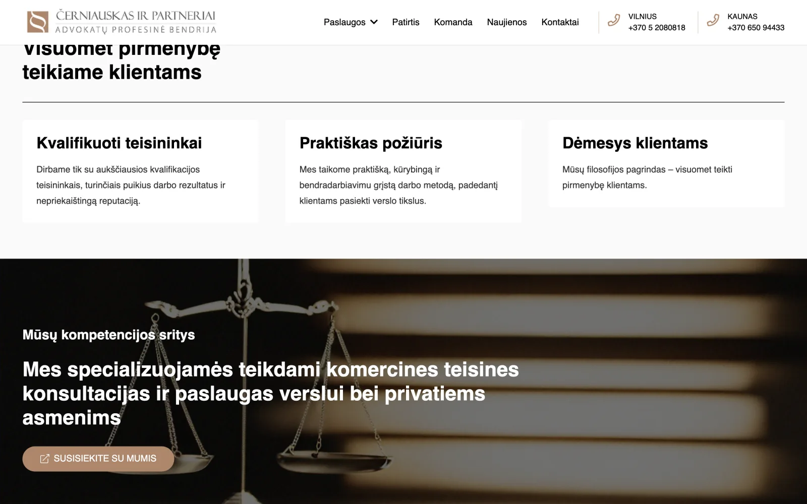 Firm principles block: qualifications, a practical approach, the client comes first.