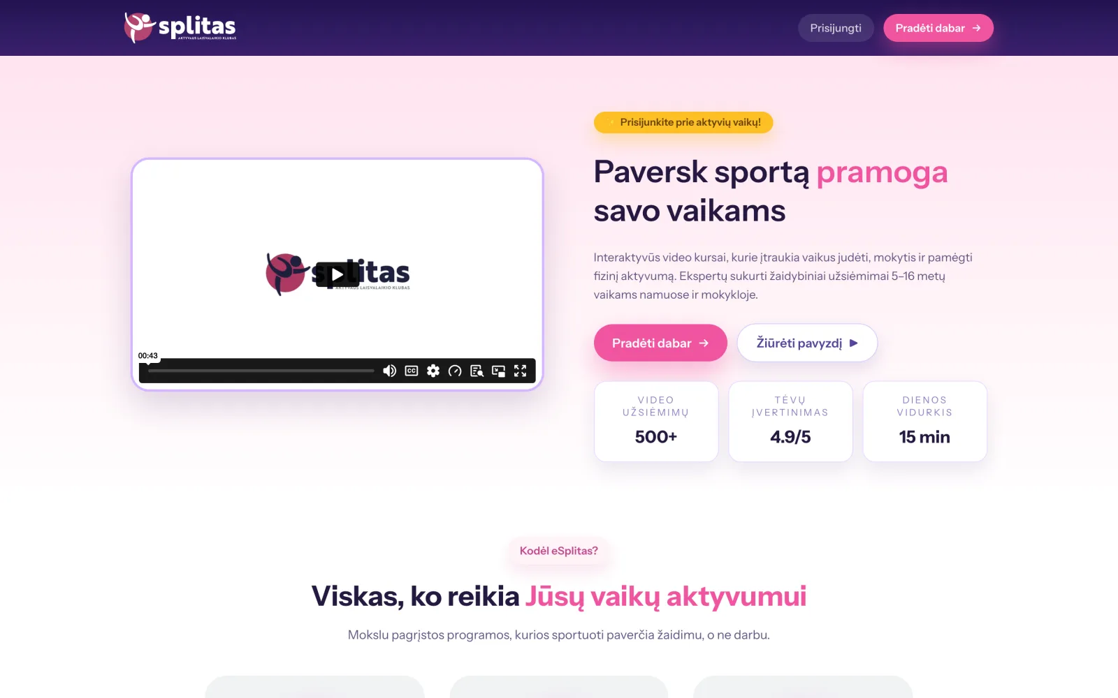 Home screen with an introductory video and the programme's key figures.