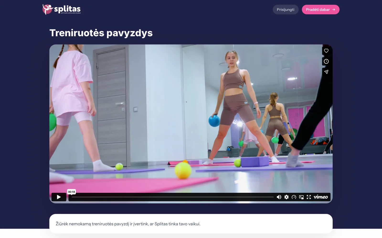 A single workout preview without registration, so parents can see the real content.