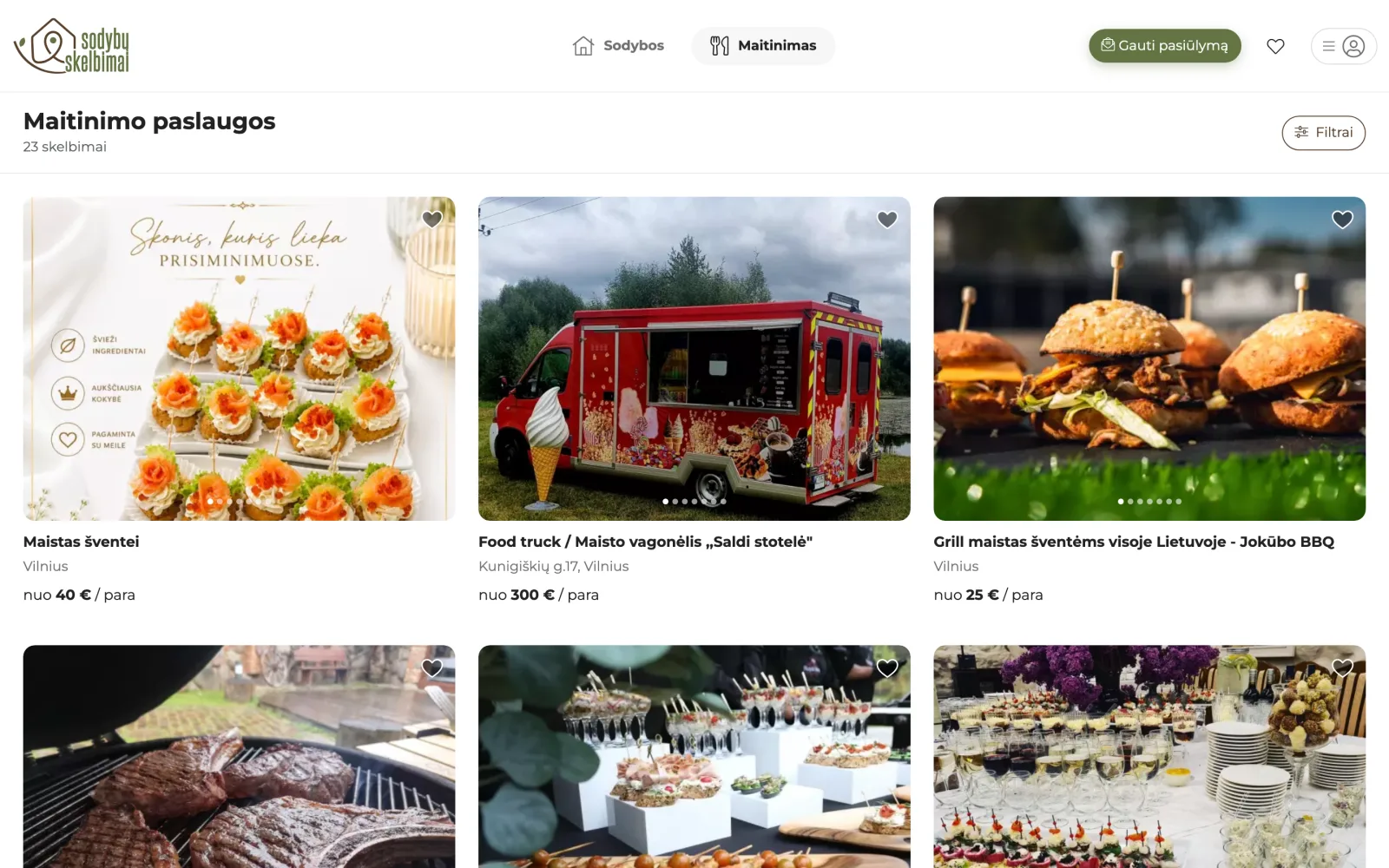 Catering services directory: a separate section with its own categories and providers.