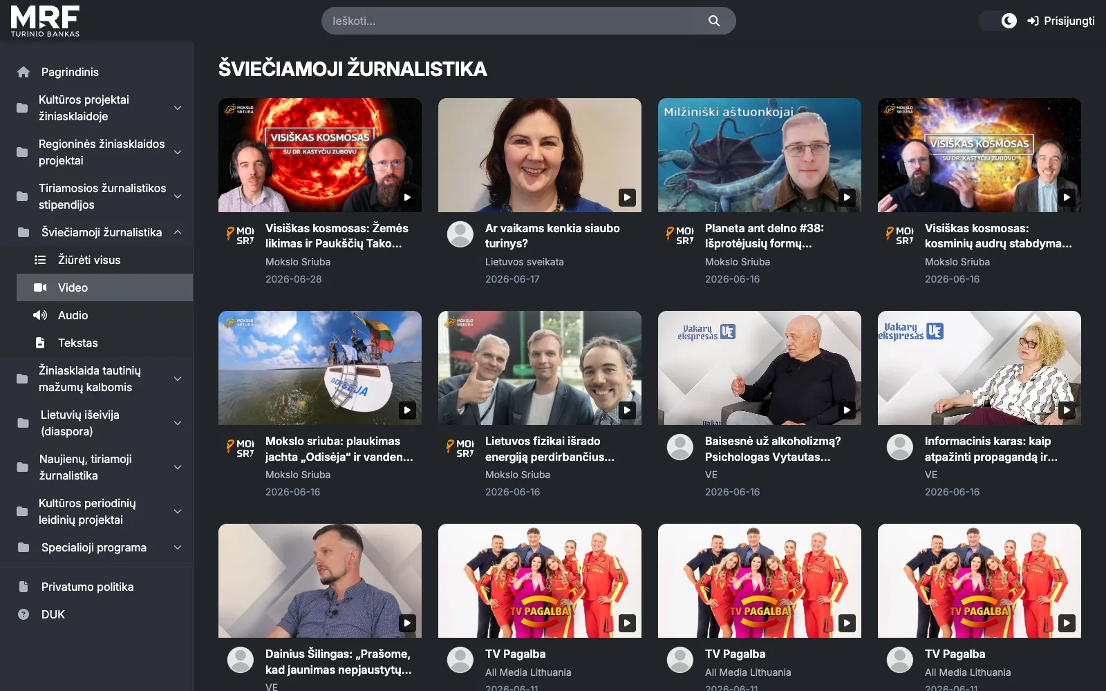 Video entries from the same programme: the sidebar filter leaves only the video format.