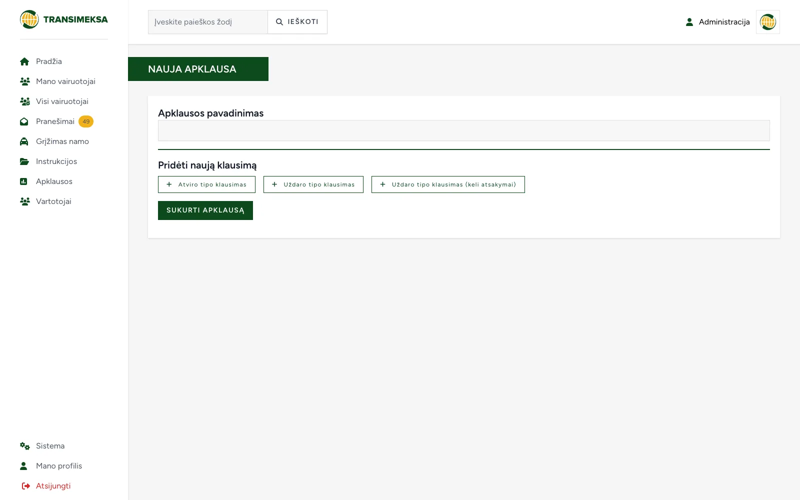 Survey builder with open, closed and multiple-choice questions.